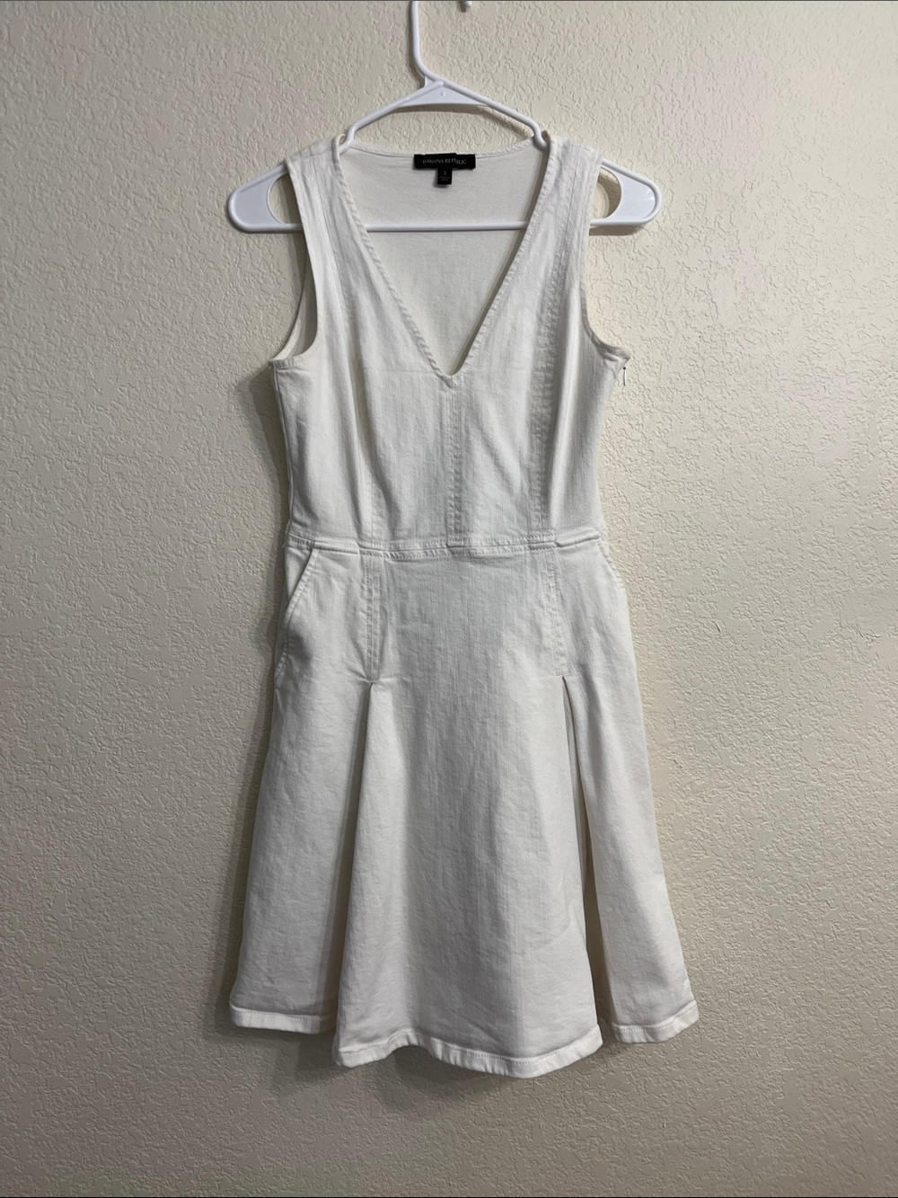 Western/ elevated office Banana Republic White Denim V-Neck Sleeveless Dress